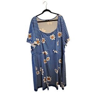 BloomChic Blue Floral Mini Dress with White & Yellow Daisies